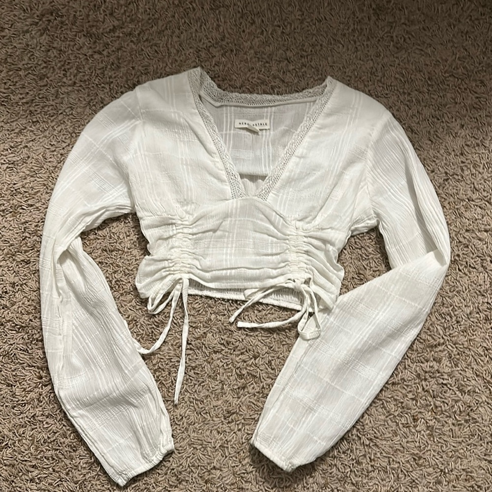 cropped linen long sleeve shirt